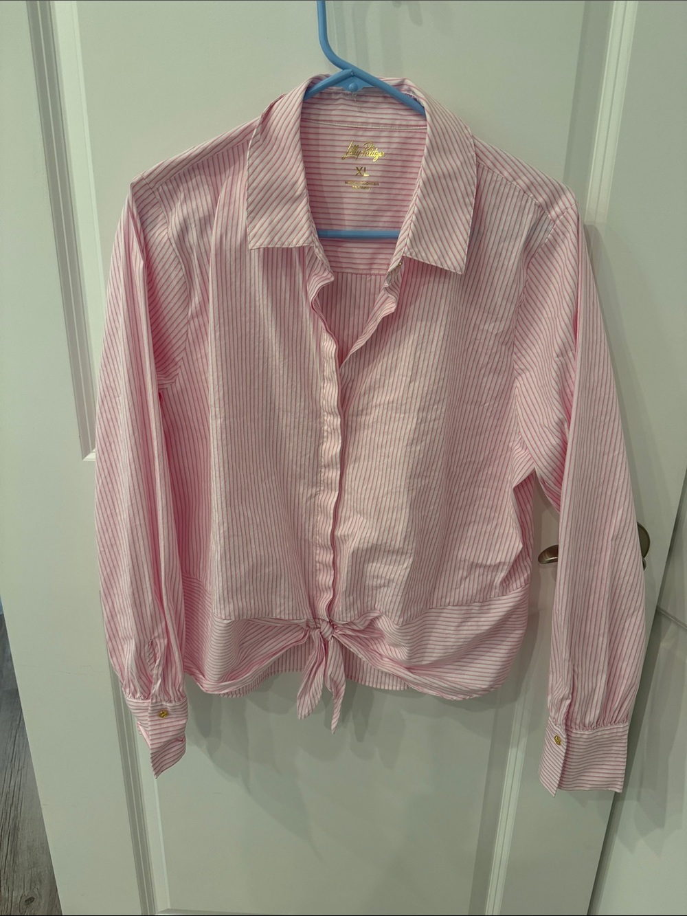 Lilly Pulitzer Pink & White Striped Tie-Front Button Down Shirt